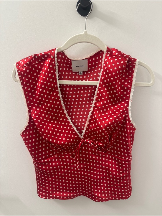 Reformation Tops - Reformation Red Polka Dot Satin Tank Top